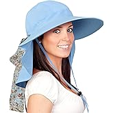 Solaris UPF 50+ Wide Brim Sun Hat for Women - Small Size Packable Lightweight, Floral Scarf Cooling Hat with Neck Flap