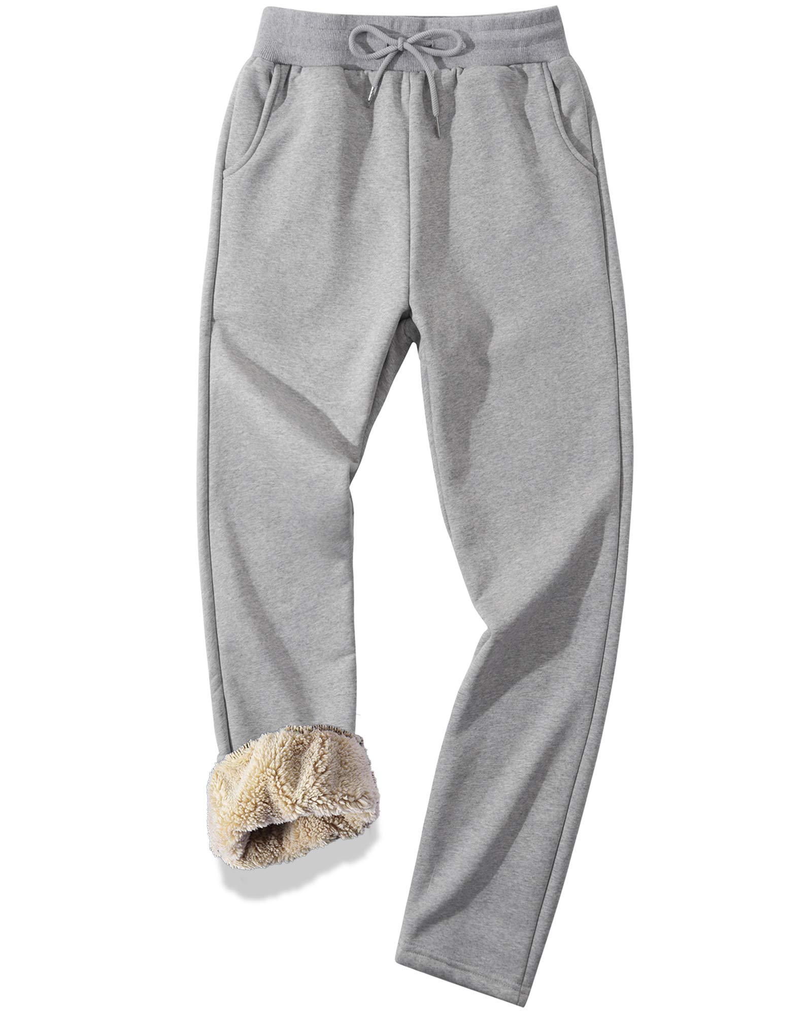 MACHLAB Men's Thermal Fleece Jogger Pants Sherpa Lined Sweatpants Winter Warm Thick Track Pants Light Grey#1808 S Image