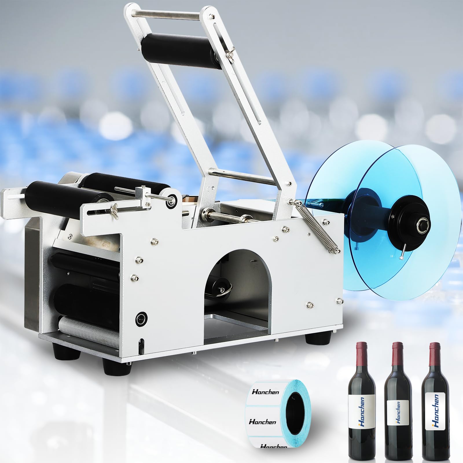 Hanshin Labelling Machine Hanchen Semi-Automatic Round Bottle Labeling Machine, Adjustable ...