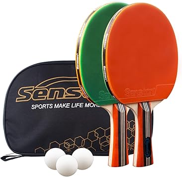 Senston Palas Ping Pong, Pelotas Ping Pong Set, 2 Raquetas de Tenis de Mesa + 3 Pelotas + 1 Bolsa,el Entrenamiento/Kit de Raqueta recreativa: Amazon.es: Deportes y aire libre