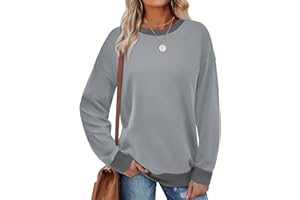 Saloogoe Sweatshirts for Women Crewneck Long Sleeve Loose Fit Tops Color Block Ribbed Trim Fashion 2025