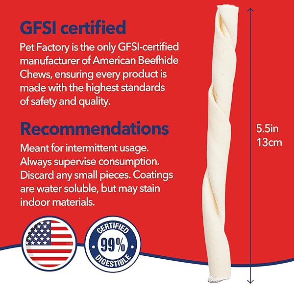 PET FACTORY AMERICAN BEEFHIDE 5″ TWIST STICKS DOG CHEW TREATS – NATURAL FLAVOR, 1 LB