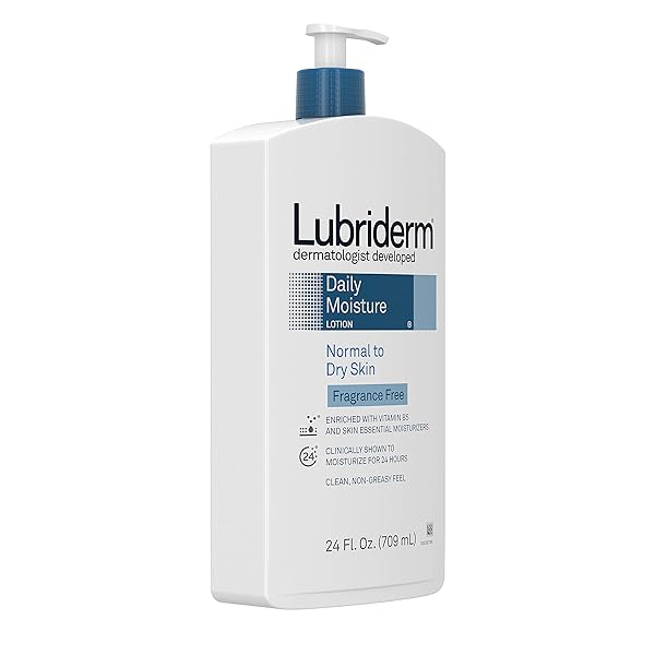 LUBRIDERM DAILY MOISTURE HYDRATING UNSCENTED BODY LOTION WITH VITAMIN B5 FOR NORMAL TO DRY SKIN, NON-GREASY AND FRAGRANCE-FREE LOTION. 24 FL. OZ