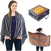Portable Electric Heated Blanket, USB Heated Blanket Throw, 59in x 31in Flannel Wearable Softnees Heated Shawl with Zipper for Office Home Travel, Washable (Grey)