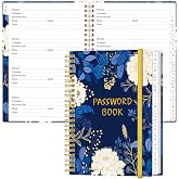 Heveboik Password Book with Alphabetical Tabs - Large Size Password Keeper Journal Notebook for Computer &amp; Website Logins, 6.4" x 8.5", Blue Leaf Flower
