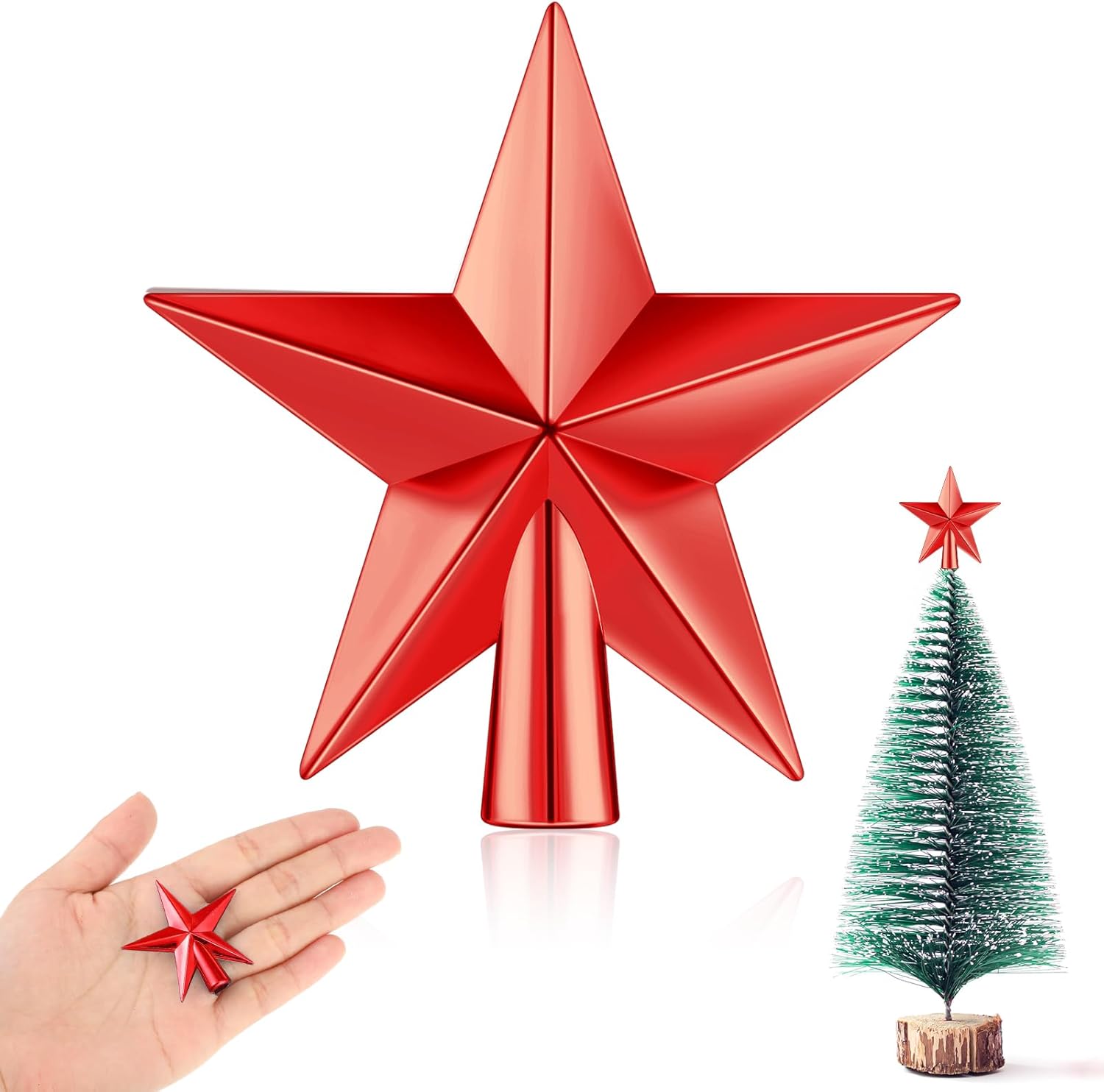Tree Toppers - Hanaive Mini Christmas Tree Topper Small Christmas Star Mini Christmas Tree Star Topper for Xmas Party Holiday Home Decor (Plated Red,1.77 Inch)