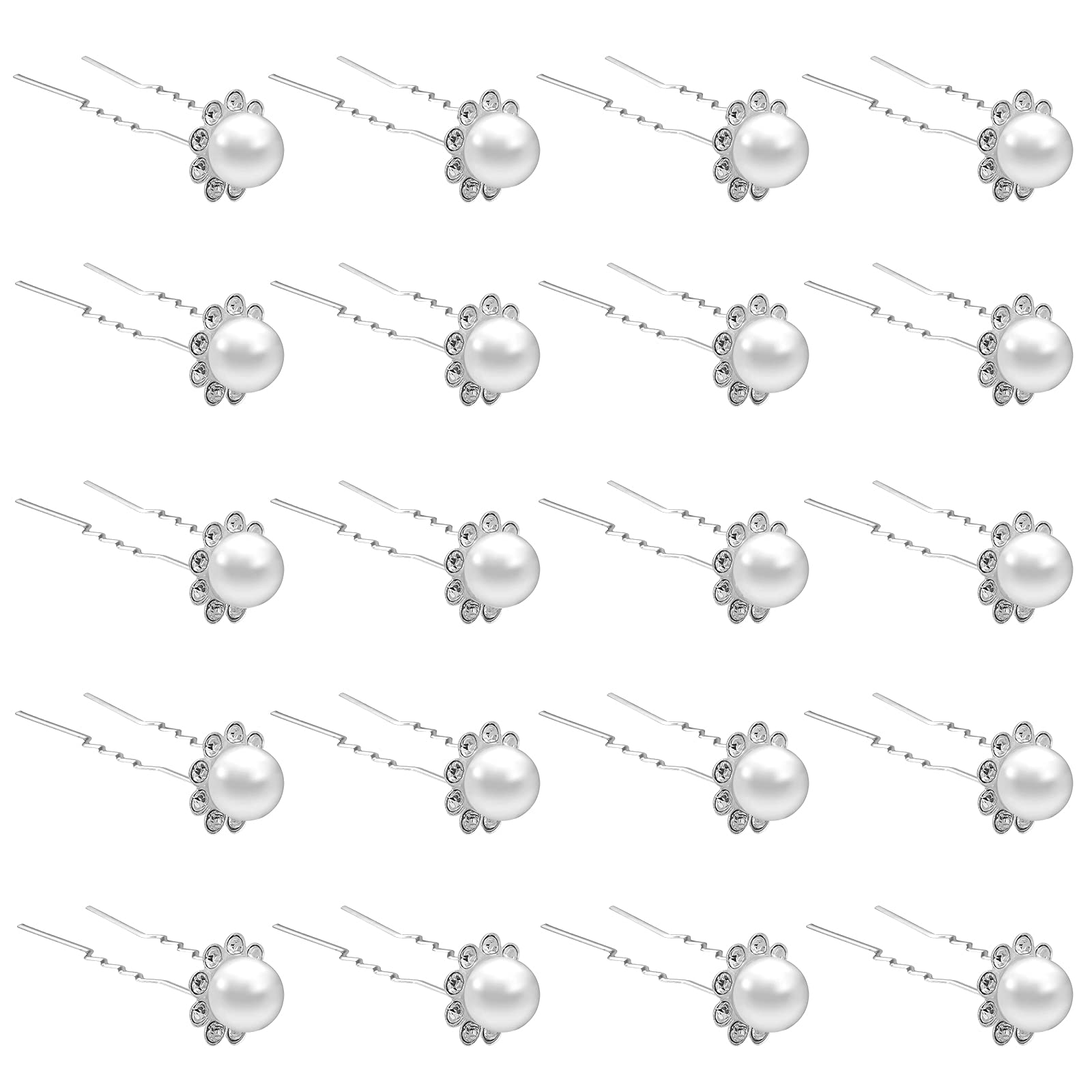 ZOUIQSS 20 Pack (White) Pearl Crystal Hair Pins Flower Rhinestone Hair Clips for Bridal Wedding Women Hair Jewelry Accessories,with Clear Container