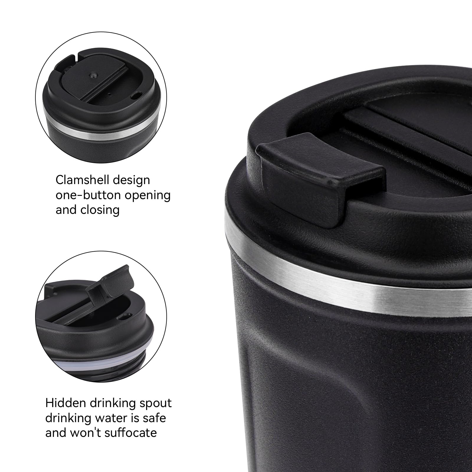 ERBO Kaffeebecher to go, Thermobecher Edelsthal, Auslaufsicher Kaffeetasse Kaffeebecher mit Deckel, Kaffeetasse Thermobecher für Unterwegs Umweltfreundlich, Schwarz 380ml 4