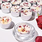 8 Pcs Rose Scented Tealight Candles, 6H Long Burning - 100% Palm Wax Based Scented Tea Lights with Dried Flowers, Non-Toxic/Smokeless Tea Lights Candles for Spa, Bath, Wedding