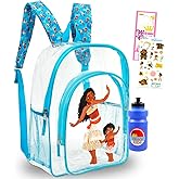 Disney Moana Clear Backpack - Bundle with 16" Clear School Bag for Girls Plus Water Bottle, Stickers, More | Transparent Moana Backpack for Kids School Supplies