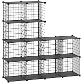 HUBSON Wire Cube Storage Organizer, Book/Toy/Craft/Potted Plants and petCloset Organizers and Storage Shelves, 12-Cube Freely Combinable Metal Grids Storage Shelf,Black Plus Iron