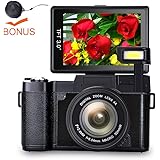 Digital Camera Vlog Camera Full HD 1080p Point and Shoot Camera Flip Screen Camera Flash light Camcorder with Lens Cap