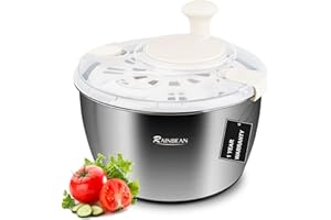 RAINBEAN Salad Spinner Stainless Steel Large, Multi-Use Lettuce Spinner Wash Spin and Dry Fruits and Vegetables with Drain Bo