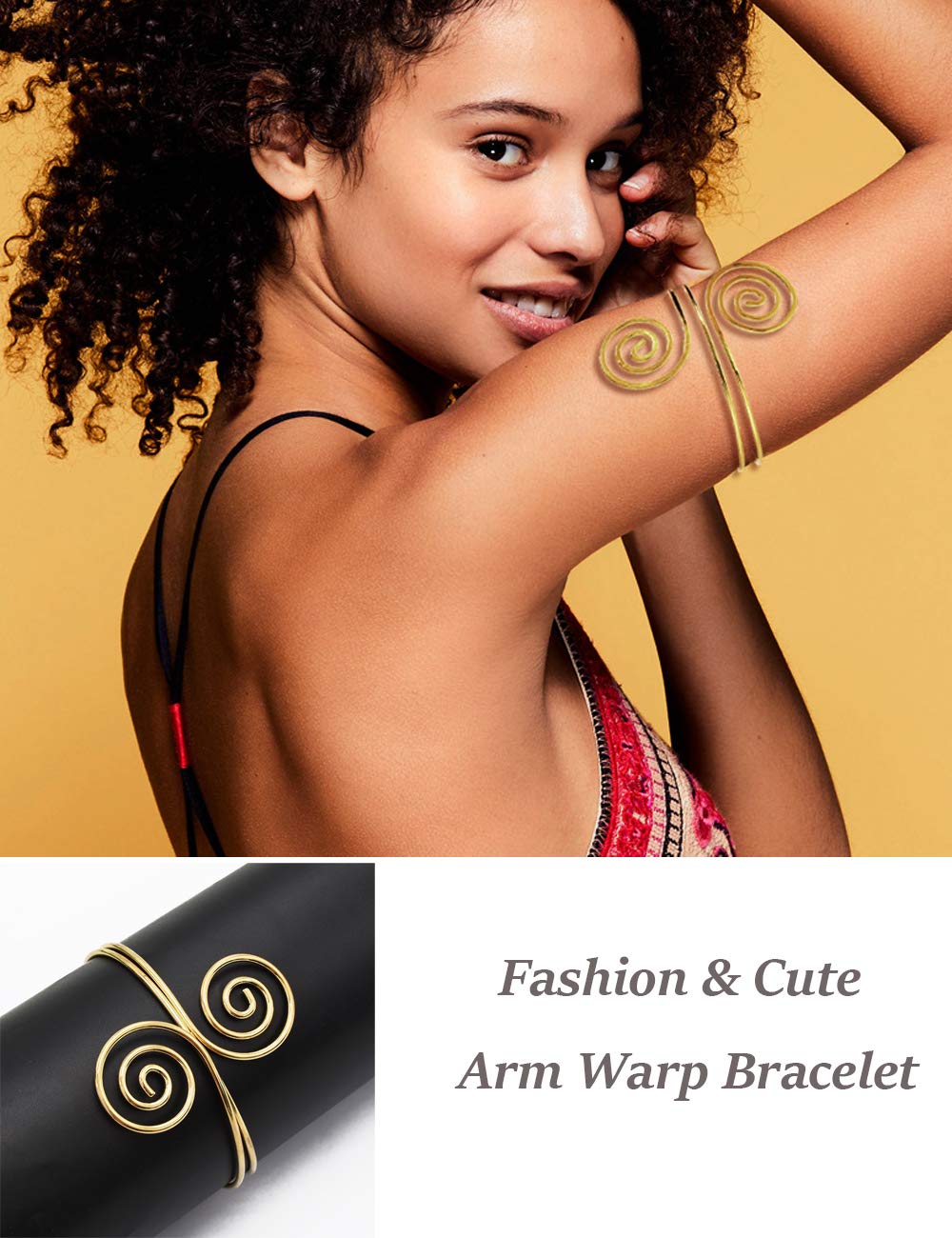 VALIJINA 2Pcs Minimalist Simple Swirl Upper Arm Cuff Bracelets for Women Girls Arm Bangle Armlets Adjustable