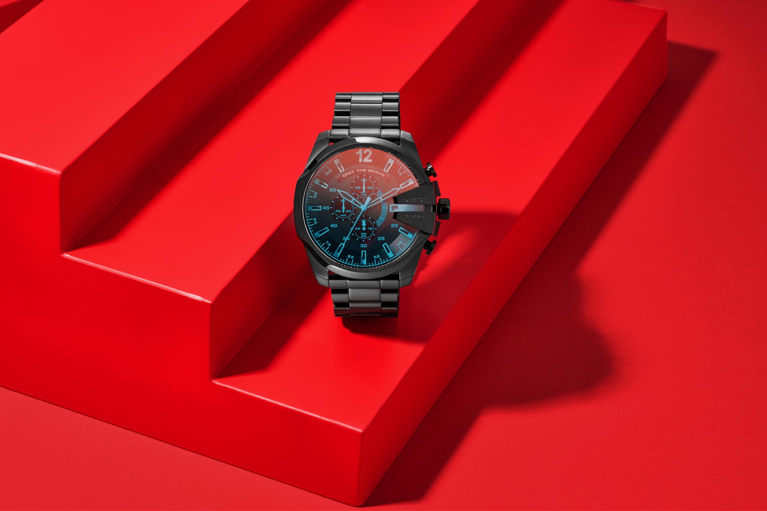 Diesel Men's Mega Chief Stainless Steel Bracelet, Silicone or Leather Band Watch with Analog or Digital Movement