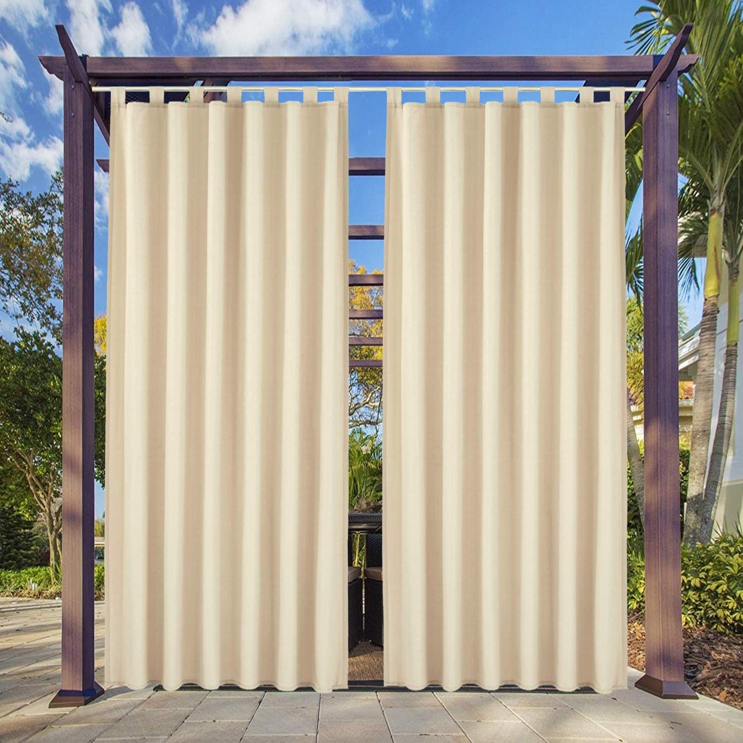 Clothink Outdoor Curtain Panel for Patio 50x84inch Beige Tap Top Thermal Insulated Blackout Outdoor Curtain/Drape for Patio/Front Porch