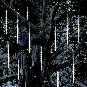 Vikdio Meteor Shower Rain Lights, 30cm 12 Spiral Tubes 360 LEDs Waterproof Icicle Drop Snow Falling String Lights for Wedding Christmas Garden Tree Home Decor, Support 3 Sets Hook Together (White)