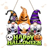 Huwena Halloween Wooden Door Sign Happy Halloween Gnomes | Hanging Novelty Wooden Signs for Home Decor, Rustic Farmhouse Door for Outdoor Porch Home Harvest