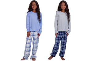 US Angels Girl's Pajama Sets, 4-Piece Pajamas for Girls - Long Sleeve Shirt, Plaid Microfleece Pants