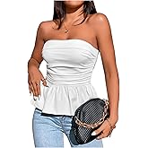 WDIRARA Women's Strapless Ruffle Hem Tube Top Ruched Sleeveless Bandeau Peplum Tops