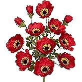 28.3" Red Artificial Flowers Poppy Flowers 3Pcs Silk Fake Poppy Flowers Real Touch Faux Poppies Spring Flower Long Stem Arrangement with 4 Heads for Party Centerpiece Bouquet Table Home Decoration