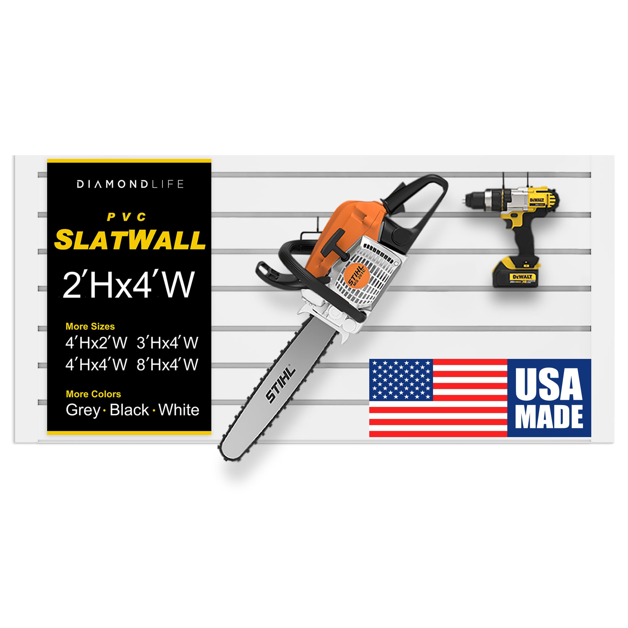 Photo 1 of 2'H x 4'W Slatwall Panel Garage Wall Organizer: Heavy Duty Wall Mounted PVC Wall Rack, Interlocking Slat Wall Paneling for Garage Wall Storage, Slatwall Board or Slatwall Shelves System - White