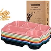 Pinkunn 8 Pcs 13'' Large Divided Plates Unbreakable Wheat Straw Dinnerware Lunch Trays Lightweight Reusable Plastic Compartment Microwave Dishwasher Safe Separator Plates(Colorful)