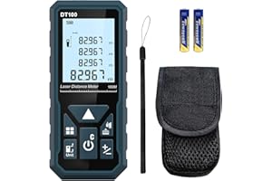 HANMATEK Laser Measure 328 Feet Digital Laser Tape Measure M/in/Ft Unit Switching Backlit LCD and Pythagorean Mode, Measure Distance, Area and Volume - Hand Strap and Battery Included DT100