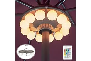 BIGMONAT Patio Umbrella Light Outdoor with RF Remote Controll/Hanging Lights of 12 Colors Changing/Battery Pole Light for Table Umbrella,200Lumens Eye-Care/Brightness Dimmable and Timer Setting