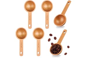 PINKXHY 6 Pieces Wooden Coffee Spoon in Beech Coffee Scoop Measuring Scoop for Coffee Beans Wood Table Spoon for Whole Beans Ground Beans or Tea, Home Kitchen Accessories, 15 ml