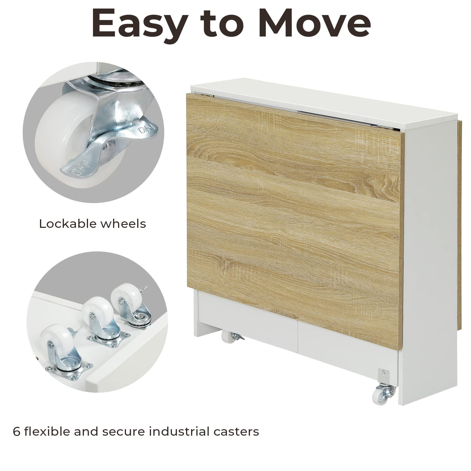 Tiptiper Folding Dining, Versatile Dinner Table With 6 Wheels And 2