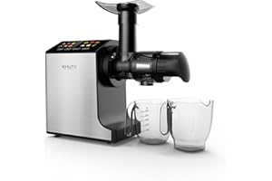 WHUTO Masticating Juicer Machines, Cold Press Juicer, Easy to Clean with Brush, Touch Screen Stainless Juicer Machines for Vegetable & Fruit, Juice Maker with Quiet Motor & 2 Speed Modes, Black