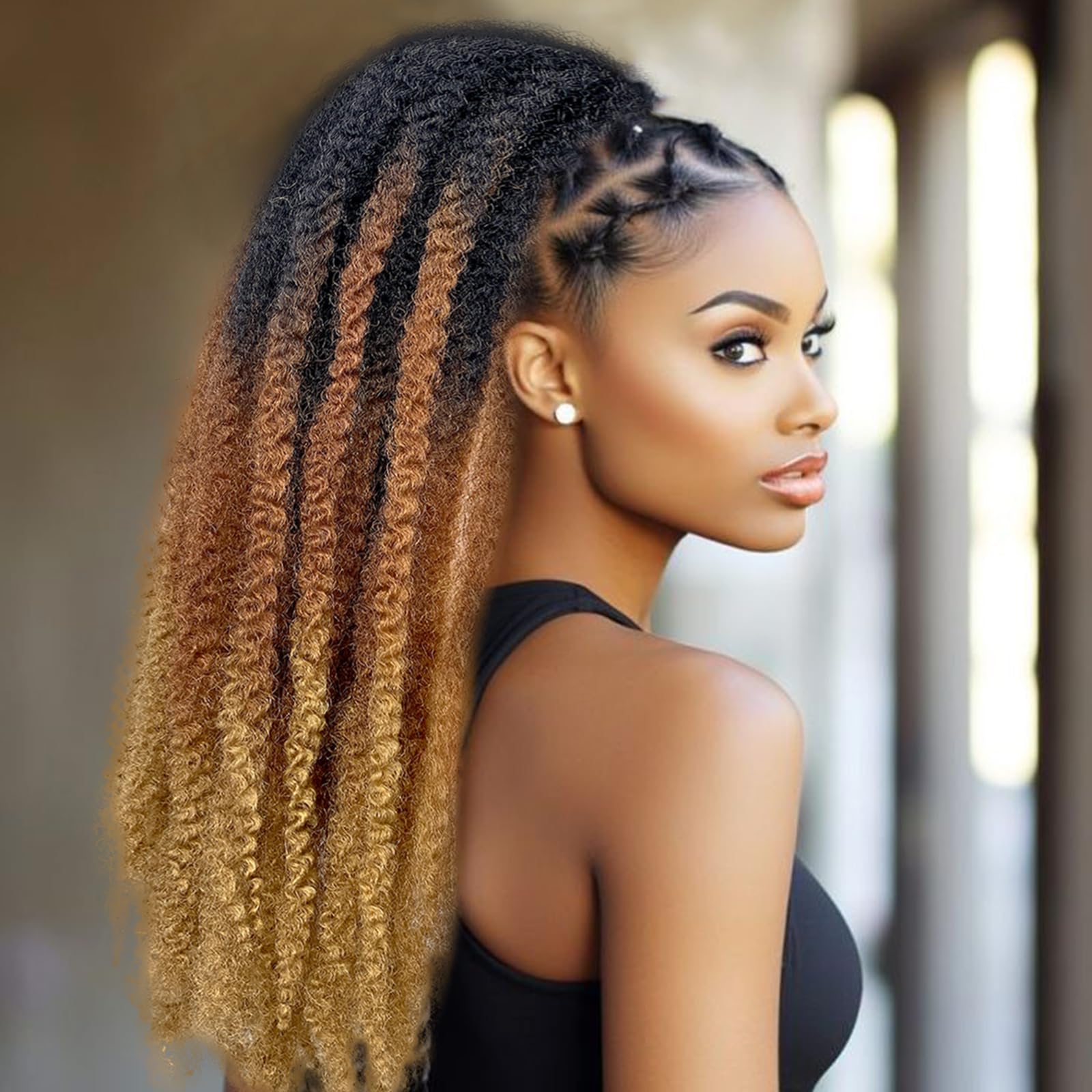 Photo 1 of VAVANGA Long Marley Hair Ponytail Drawstring 24inch Synthetic Braid Hair Afro Kinky Ponytail Black Brown Marley Twist Braiding Hair Pony Jamaican Twist Hair Ponytail Extension for Women (#3T3027, 24")