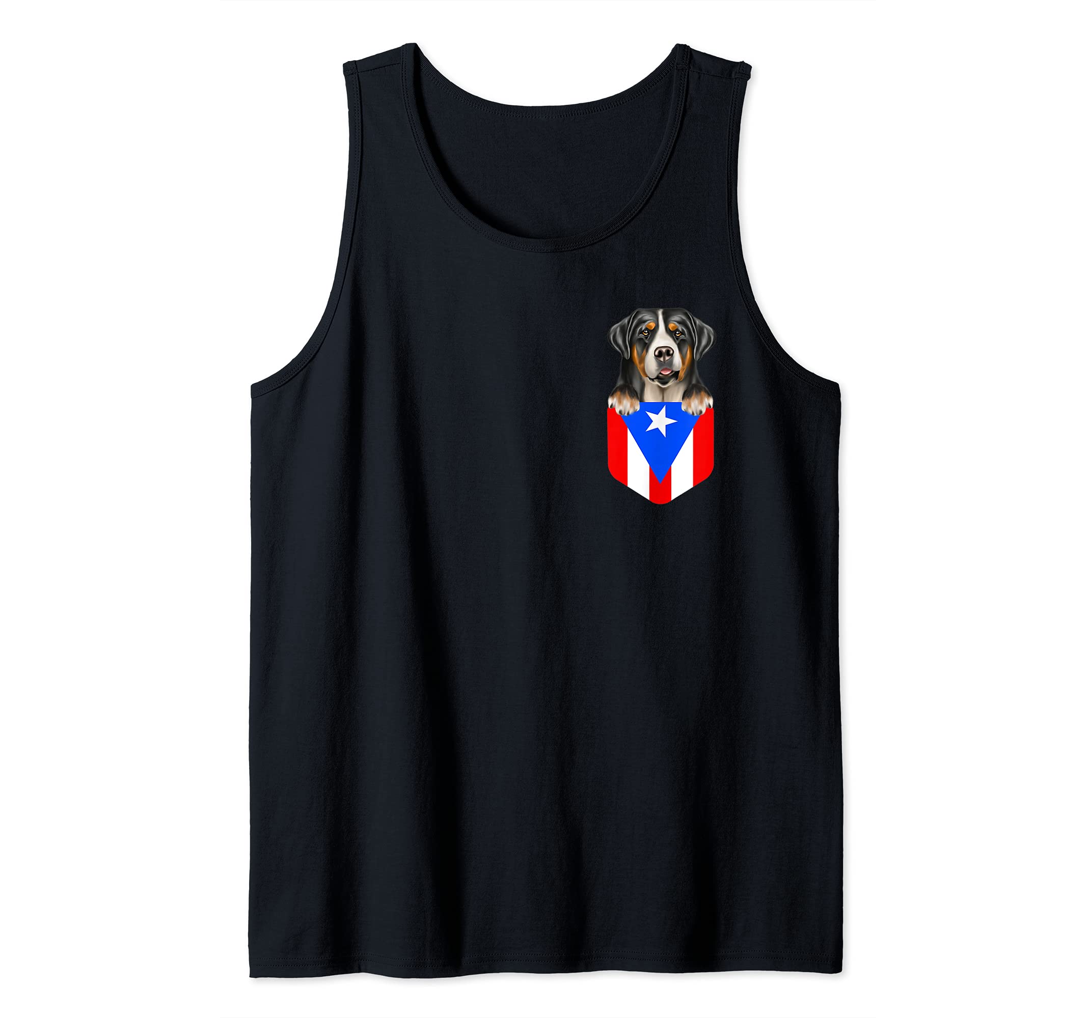 Puerto Rico Flag Greater Swiss Mountain Dog Dog In Pocket Tank Top