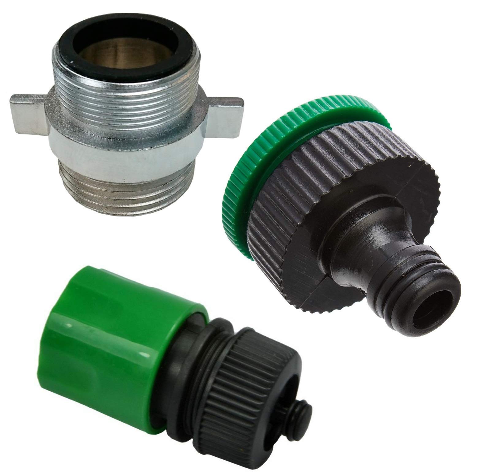 Merriway BH07185 Green (Faucet) 24mm Black Plus Tap/Stop Hose Connectors