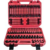 AMM 107PCS Allen and Torx bit socket set, 1/4", 3/8" and 1/2" Drive,Extra long torx/Tamper proof torx/Hex/Ball End Hex,SAE/Metric socket set, S2 Alloy steel bits