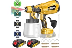 GISAM Cordless Paint Sprayer with Brushless Motor - 2 Batteries, 4 Brass Nozzles, 3 Spray Patterns, HVLP Spray Gun, Adjustable Flow Control, Electric Paint Spray for House/Furniture/Fence DIY Projects