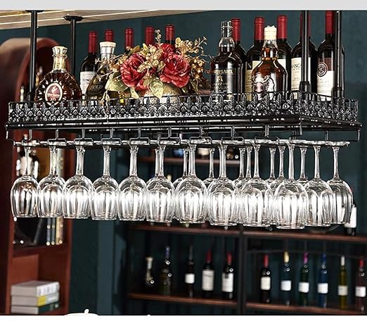 ZYFJJ Weinregale Hängender Becherhalter aus Rotwein, Becherhalter, Stehtisch, hängender Becherhalter, doppelter Weinregal (Zw