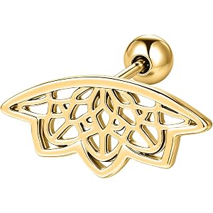 Aoedej 18G Stainless Steel Cartilage Flat Back Earring | Women Geometric Mandala Lotus Flower Unique Punk Earrings Jewelry