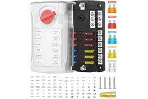 12V100A 12 Way Fuse Block Blade Fuse Box Holder Car ATO/ATC Fuse Block Waterproof with Fuse LED Indicator Close-Open Protecti