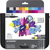 Winsor &amp; Newton ProMarker Set, 25+1pcs. Wallet, Modern Lettering | Twin-tipped, Broad chisel nib for broad strokes &amp; shading, Fine bullet tip for precision, Alcohol-Based Ink