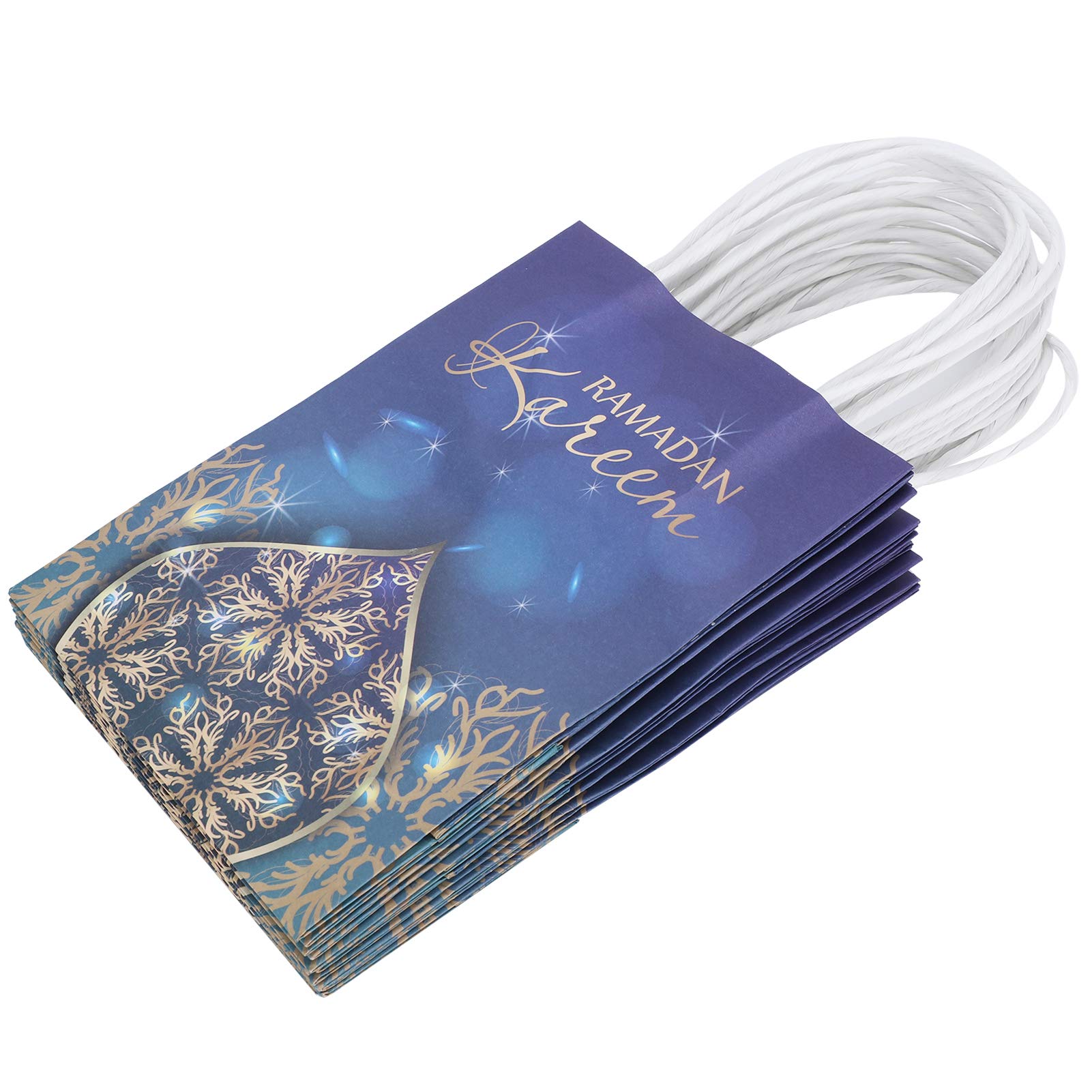 12Pcs Eid Mubarak Party Favor Bag Ramadan Gift Bag Paper Bags Sweet Candy Gift Bags with Handle for Kids Ramadan Party Decorations(Blue)