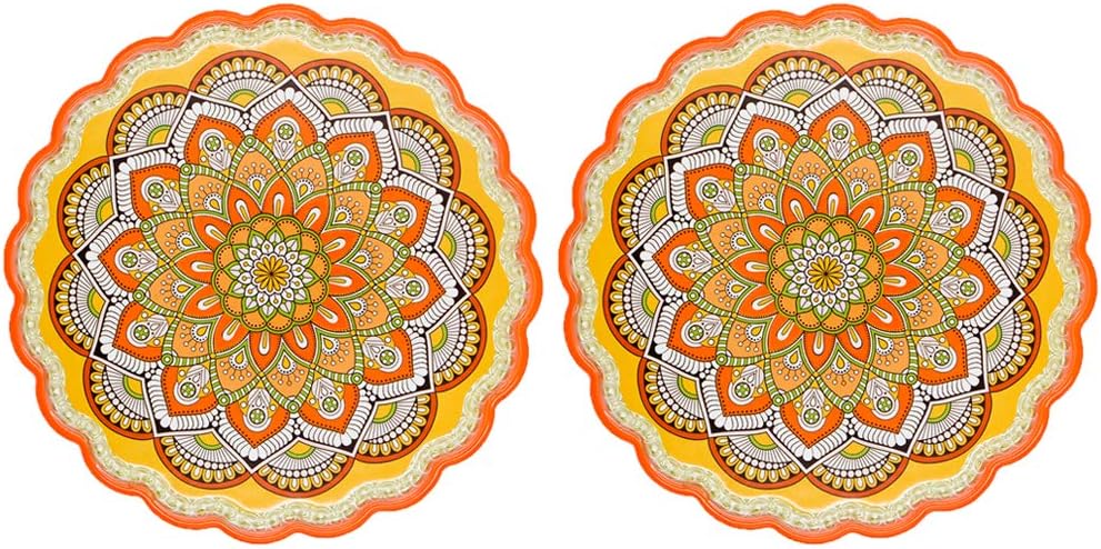 Ceramic Tile Yellow Trivet for Hot Dishes, Art Waterproof Insulation Pads with Bohemia Style,Round 7.7 Inch Set of 2