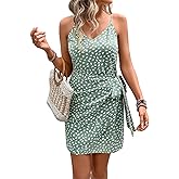 LIGHT DOT Women's Summer Dress Dot Print Cami Tie Waist Casual Zipper Back Vacation Beach