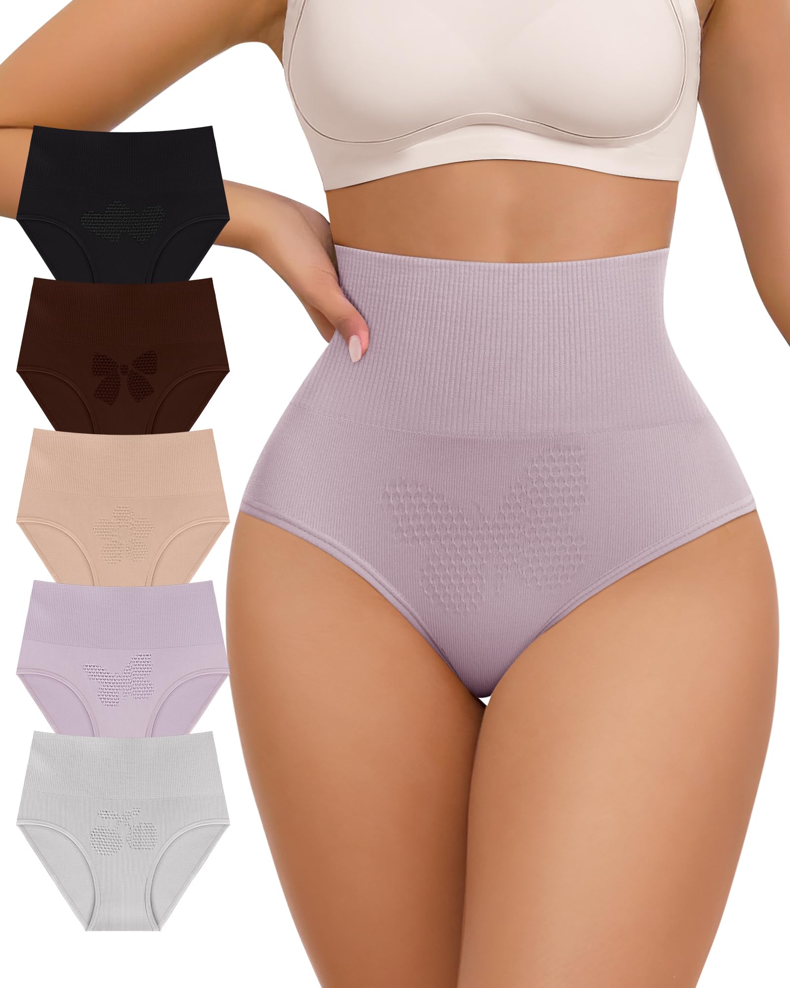 Photo 1 of MIOTAN Women's Underwear 5 Pack High Waisted Tummy Control Ladies Panties Comfortable Briefs Full Coverage, Mult-LG