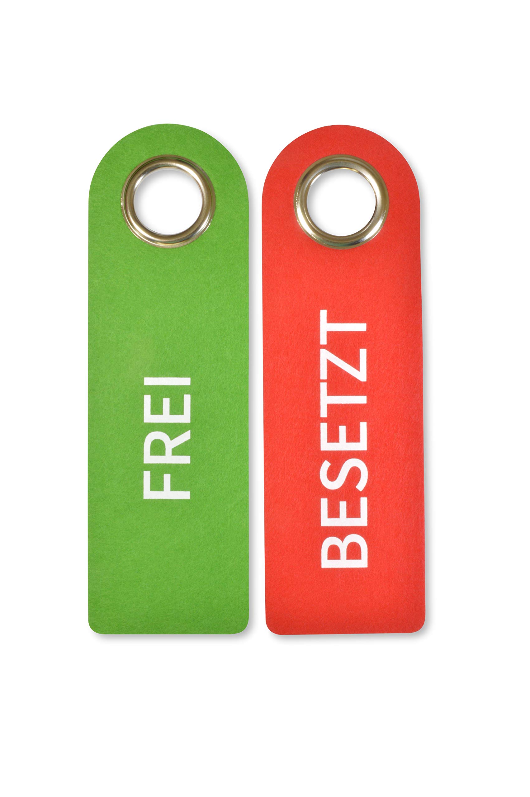 SynMe 2 set felt door hanger, with metal protective ring, printed on both sides: front back cover, bathroom bedroom, status indicator, versatile use. Je 27 x 8,5 cm green/red