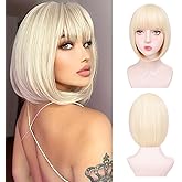 Aida ble Blonde Bob Wigs - 12'' Short 613 Bob Wig for Women Bob wig With Bangs Super Soft and Easy to Wear Straight Bob Wigs, Colorful Synthetic wig for Daily, Cosplay, Halloween