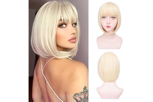 Aida ble Blonde Bob Wigs - 12'' Short 613 Bob Wig for Women Bob wig With Bangs Super Soft and Easy to Wear Straight Bob Wigs, Colorful Synthetic wig for Daily, Cosplay, Halloween