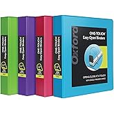 Oxford 1.5 Inch Binders, 4 Pack, 3 Ring Binder, ONE-Touch Easy Open D-Rings, Holds 375 Sheets, Non-Stick, PVC-Free, Three Ring Binders for Organization and Presentations, Assorted Colors
