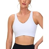 THE GYM PEOPLE Women's Padded Sports Bra V-Neck Wireless Stretchy Workout Crop Tops with Cross Hem Soft Yoga Bras